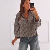 EVELINA BROWN CHECKERED BLOUSE