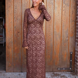 CAPRICE BROWN LONG LACE DRESS