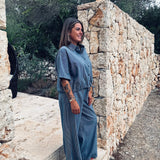 SOLEDAD BLUE DENIM STRIPED TWO-PIECE SET