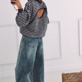 SEVERINE DARK BLUE/GREY STRIPED SWEATER