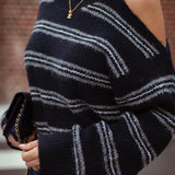 AISLING DARK BLUE STRIPED CUT-OUT SWEATER