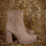 MADELEINE BEIGE SUEDE HEEL BOOTS