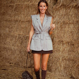 GEORGIA BROWN STRIPED SLEEVELESS BLAZER