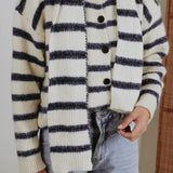 MONA ECRU STRIPED CARDIGAN WITH SCARF
