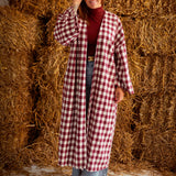 ROSEMARY BURGUNDY LONG CHECKERED COAT
