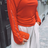 SHELBY RED STUDS LONGSLEEVE SHIRT