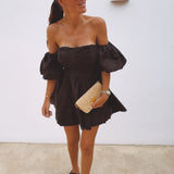 SOLAZ BROWN EMBROIDERED DRESS