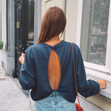 JAMIE DARK BLUE CUT-OUT LONGSLEEVE SHIRT