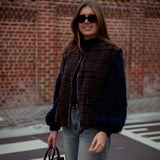 NASHVILLE BROWN/DARK BLUE CHECKERED SLEEVELESS JACKET