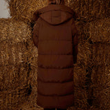 TAELIS BROWN LONG PUFFER COAT