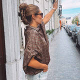 IDRA GREEN/BROWN CHECKERED BLOUSE