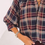 DUSTFALL BURGUNDY/DARK BLUE CHECKERED BLOUSE