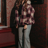 FUR YOUR WARDROBE BURGUNDY CHECKERED JACKET