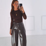 KATE BROWN CROCODILE LEATHER PANTS