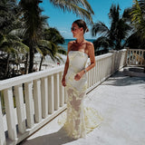 ESENCIA DIVINA BUTTER YELLOW FLOWER BANDEAU DRESS
