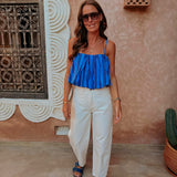 BARAKA BLUE STRIPED CROPPED TOP