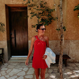 BESAME RED ONE SHOULDER DRESS