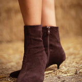 NADINE BROWN SUEDE CAT HEEL BOOTS