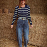 QUINLYN DARK BLUE STRIPED LONGSLEEVE POLO SHIRT