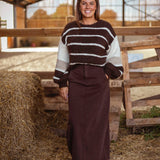 BROWN LONG DENIM SKIRT Q143-C