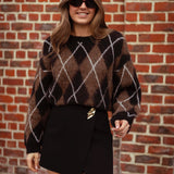 YELENA BLACK ARGYLE SWEATER