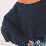 FALL IS COMING DARK BLUE CUT-OUT SWEATER
