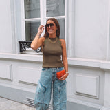 TATIANA KHAKI RIBBED LACE TOP