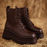 SADIE BROWN LACE-UP CHUNKY BOOTS