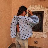 PARADISE LIGHT BLUE POLKADOTS OPEN BACK BLOUSE