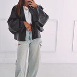 AMELIE BLACK SHINY LEATHER JACKET