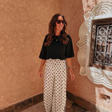 GHITA WHITE POLKADOTS WIDE LEG PANTS