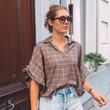 IDRA GREEN/BROWN CHECKERED BLOUSE