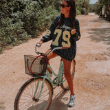 LOS ANGELES 79 DARK BLUE STRIPED SWEATER DRESS