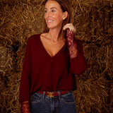 KODA BORDEAUX LACE V-NECK PULL