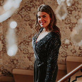 AFTERGLOW BLACK SATIN SEQUIN BLOUSE