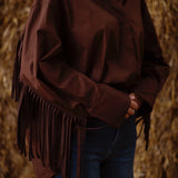 MUSTANG BROWN FRINGE BLOUSE