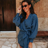 OLASITA BLUE CHECKERED DRESS