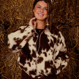 PAVINE BROWN COW PRINT ZIP JACKET