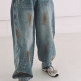 BLUE PAINT SPLATTER BALLOON JEANS A5220