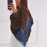 ANNELIES CAMEL BROWN FRINGE SWEATER