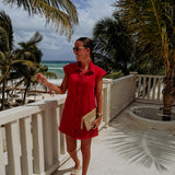 CALIENTE RED DENIM DRESS