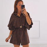 ISABELLE BROWN CHECKERED DRESS