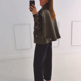 TINA KHAKI LEATHER SLEEVELESS JACKET