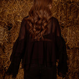 GINEVRA BLACK RUFFLE BLOUSE