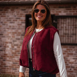 VIVIAN BORDEAUX SUEDE SLEEVELESS JACKET