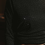 HOLLY SHINE BLACK RHINESTONE OPEN BACK BLOUSE