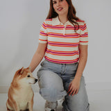 TAMARA ECRU STRIPED POLO T-SHIRT