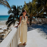 CORAZON DE MEXICO YELLOW SATIN HALTER DRESS