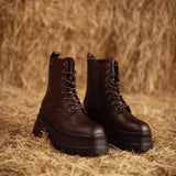 SADIE BROWN LACE-UP CHUNKY BOOTS