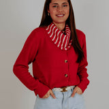 BOWIE RED CARDIGAN WITH STRIPED SCARF
